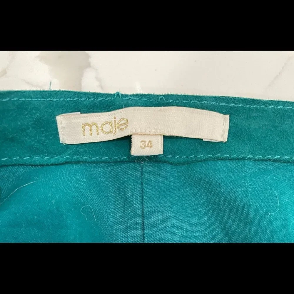 MAJE  Suede Emerald Green Teal Buckle Wrap Mini Skirt NWOT